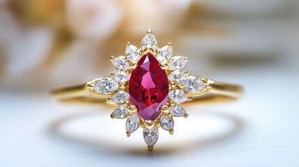 Naklejka premium Stunning Ruby and Diamond Ring: A Jewel of Exquisite Craftsmanship