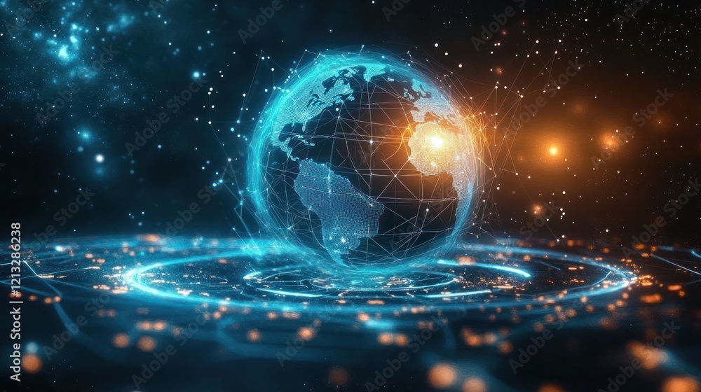 Poster mobile global internet communication network smartphone satellite connection digital technology clou