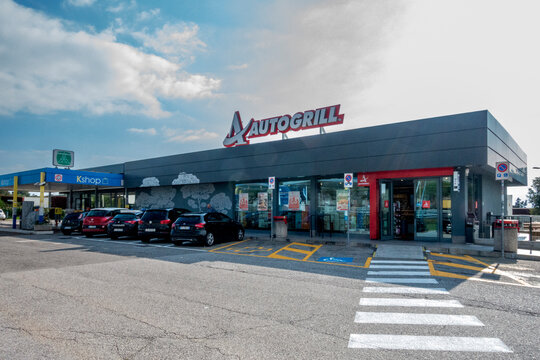 Trieste &ndash; IT &ndash; Oct 15, 2024 Autogrill, a popular roadside stop in Italy, offers travelers convenience with parking, restrooms, a shop, and a caf&eacute; serving snacks, coffee, and local specialties.