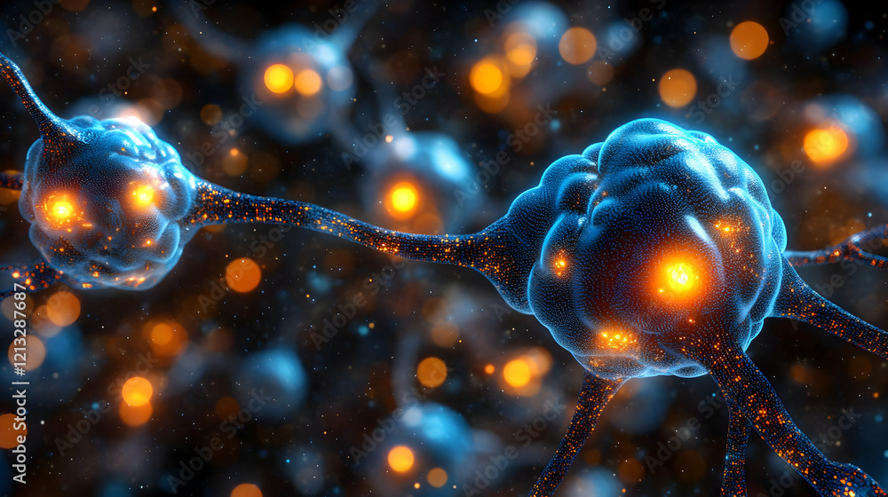 Poster microscopic visualization of neural network connections glowing in the dark