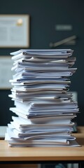 A stack of papers on a desk, indicating a high workload or pending tasks