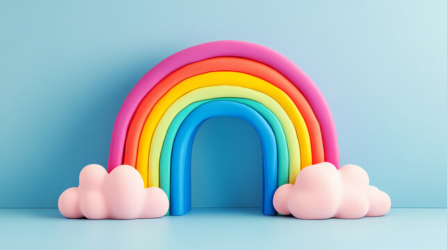 A vibrant rainbow archway with clouds on a blue background. this whimsical scene is perfect for adding a touch of magic to any project. Rainbow Archway. Illustration