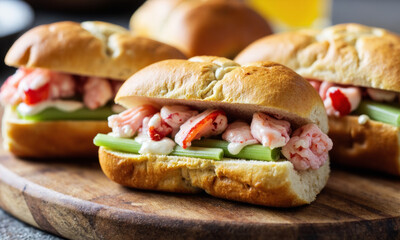 Mini Lobster Rolls with Celery and a light Mayo, served on soft Brioche Buns