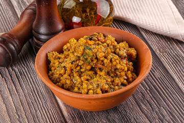 Vegan garnish - lentil with vegetables