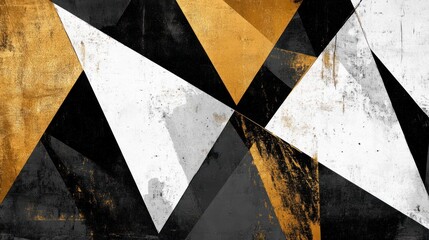 Abstract gold, black, white triangle art print