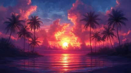 Silhouetted Palm Trees Vector Illustration for Banners and Marketing Materials in Tropical Beach Design
