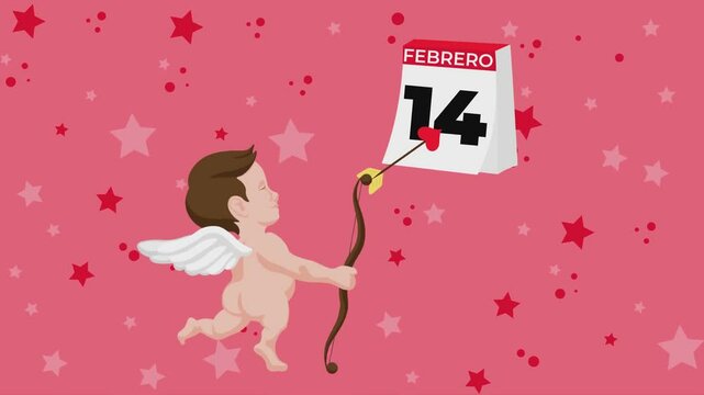 february 14th valentine's day, cupid with his bow and arrows of love animation 4k