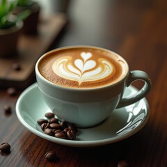 A rich, velvety coffee drink with a delicate latte art design