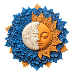 Bright 3D Clay Mandala Featuring Moon and Sun on Colorful Background
