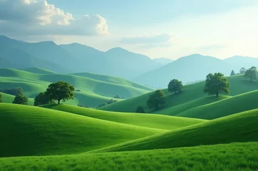 Gardinen Serene landscape with rolling hills and trees © SwathiFX