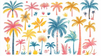 Colorful Tropical Palm Trees Icons for Car Designs
