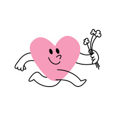 Vector logo design template and graphic element for advertising, branding, heart shape and love, funny cartoon illustrations with smiling character, valentine day mascot