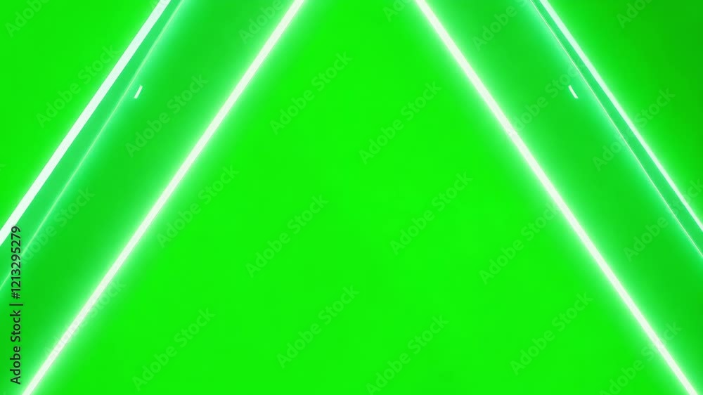Poster deeply contrasting angular lines of light on green. green screen chromakey.