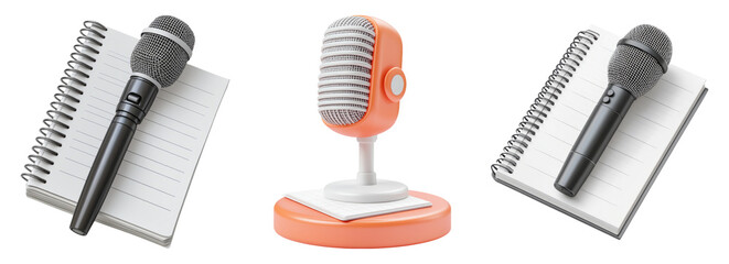Microphones and Notebooks Isolated on Transparent Background