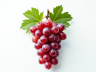 Fototapeta premium A bunch of juicy, red grapes with green leaves