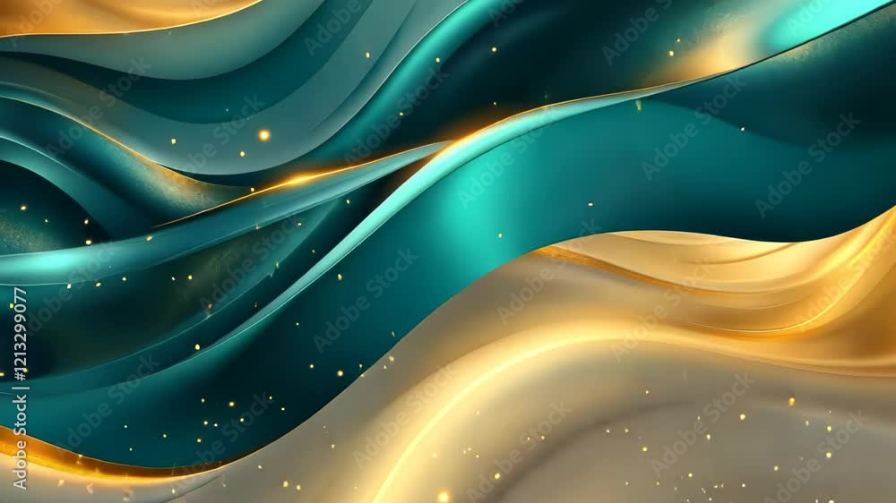 Poster elegant gold and teal waves dance gracefully in a mesmerizing display of light and color at twilight