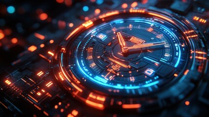 Futuristic Digital Clock with Neon Light Effect in Cyberpunk Style
