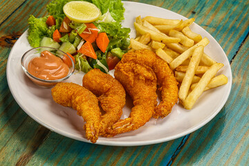 Golden fry prawns with french potato