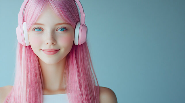 Stunning Young Woman Showcasing Vibrant Pink Hairdo Against Dreamy Backdrop