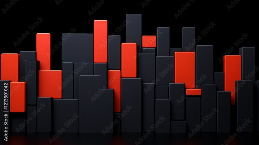 Aufkleber abstract red and black blocks: a dynamic composition of red and black rectangular blocks, creating a