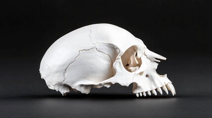 Naklejka premium Human skull profile, dark background, anatomical study, medical illustration