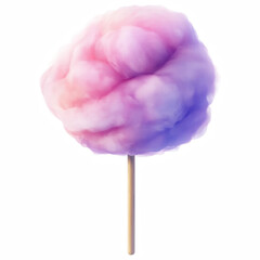 Pink and Purple Cotton Candy on a Wooden Stick Isolated on Transparent Background Generative AI