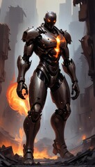 Futuristic Protector in Flames
