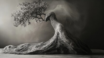 Black and white dramatic bonsai tree