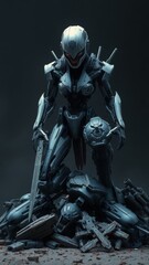 Fototapeta premium Futuristic Sentinel with Blades Ready