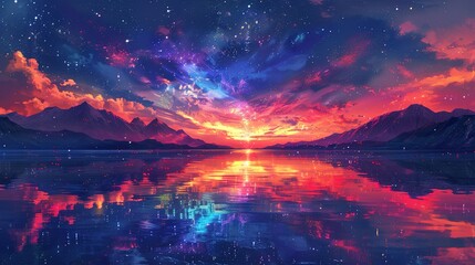 Fototapeta premium _Vibrant_rainbow-colored_aurora_dancing_in_the_sky