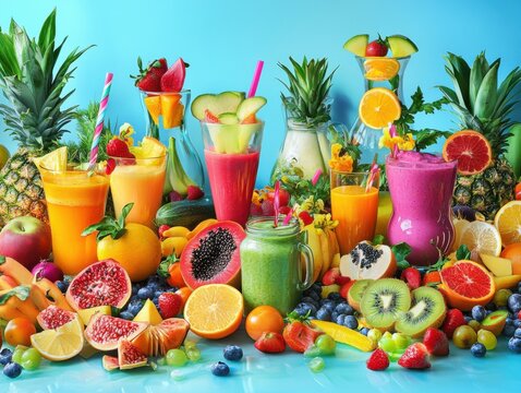 A vibrant smoothie bar setup with various fresh ingredients, featuring colorful fruits and vegetables, showcasing the benefits of homemade smoothies