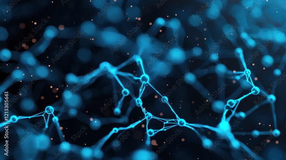 Poster abstract blue network structure with nodes and connections