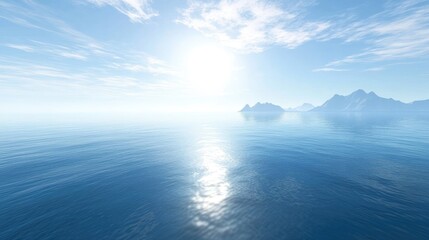 Obraz premium A peaceful sea with distant mountains visible on the horizon.