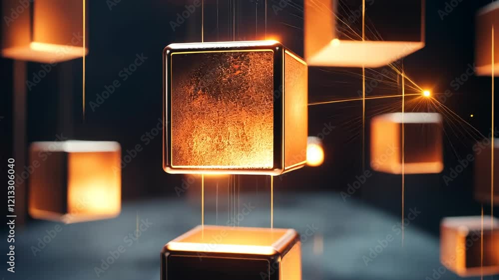 Poster floating cubes illuminate the digital landscape with a mesmerizing glow during a creative exploratio