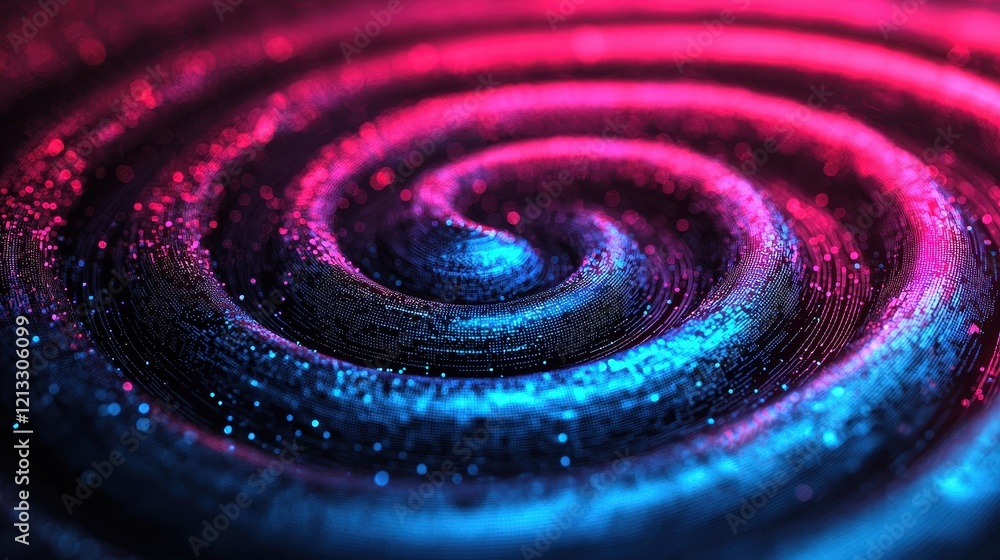 Poster Colorful Abstract Spiral Pattern with Glowing Particles and Light