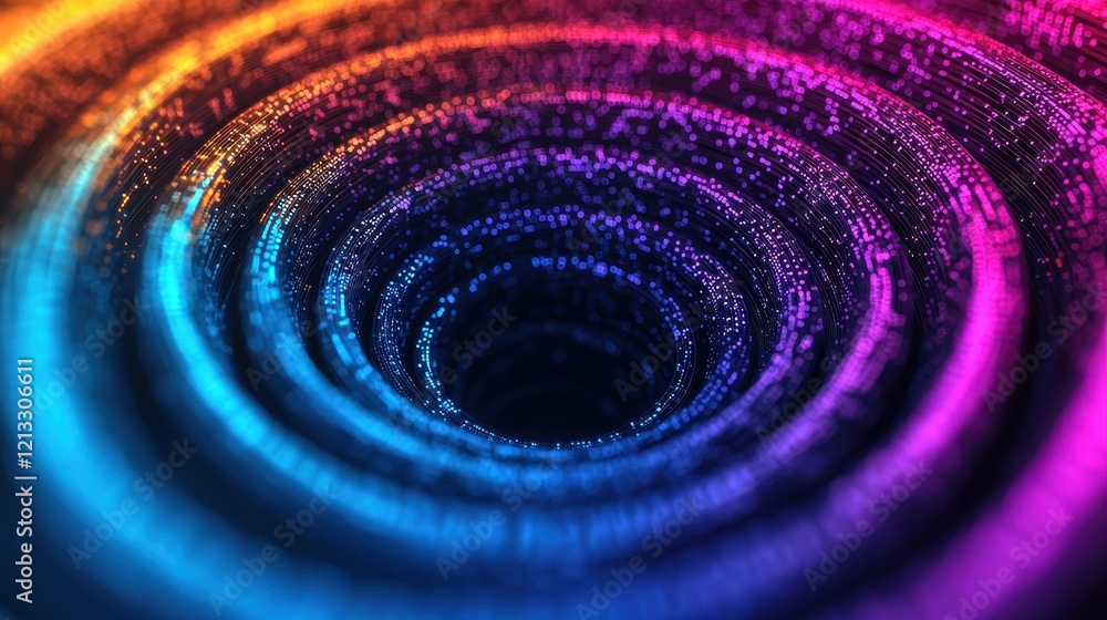 Poster colorful abstract swirl of digital particles in motion and depth