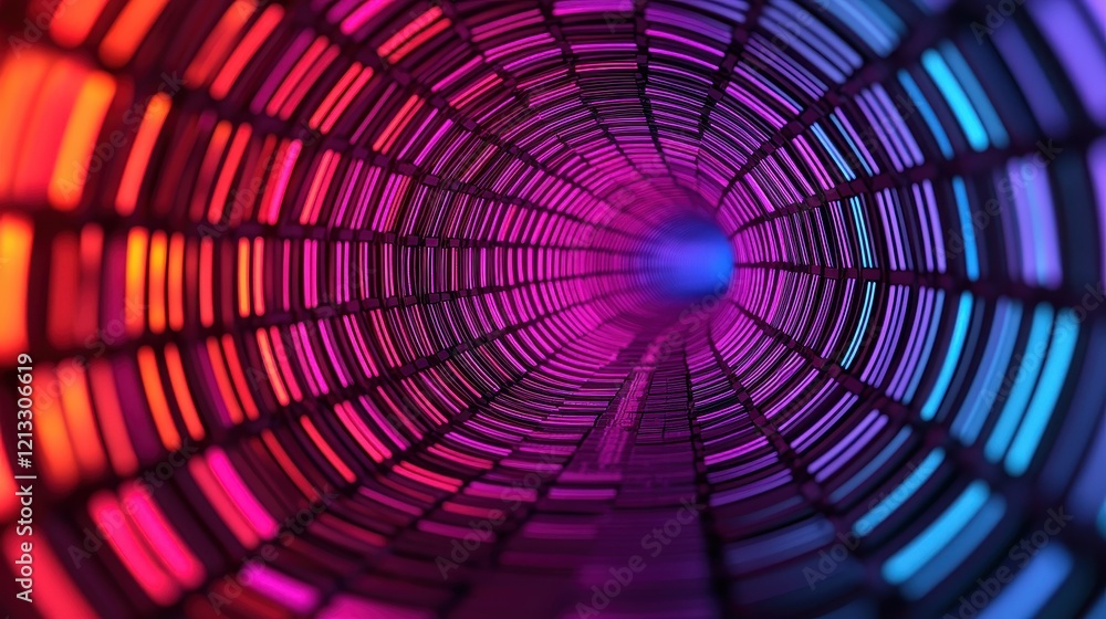 Poster vibrant abstract tunnel with colorful light display and patterns