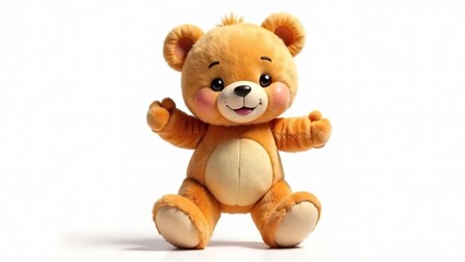 cute brown fluffy smiling teddy bear toy dancing on isolated white background and looking at camera. childhood concept. toy store. toy comes to life. 4k