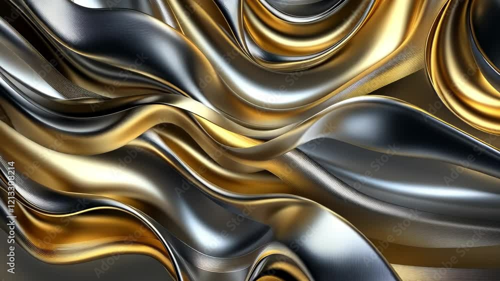 Poster flow of metallic colors dancing in harmony within a mesmerizing abstract landscape of silver and gol