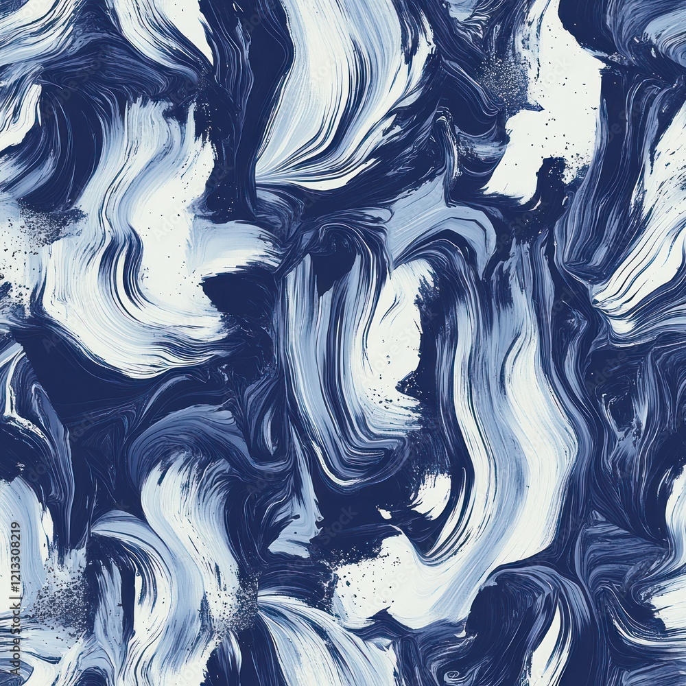 Poster navy and white ocean waves abstract pattern seamless design