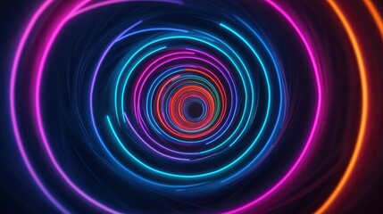 Vibrant Neon Spiral Tunnel with Colorful Light Trails and Effects