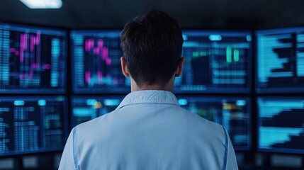 Fototapeta premium Professional Analyst Observing Stock Market Data on Multiple Screens