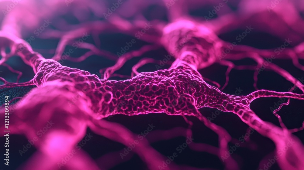 Poster pink nerve cells in abstract neural network visualization