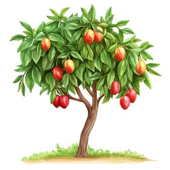 Tamarillo Tree with Fruit – Watercolor Illustration, Vibrant Exotic Tree Artwork, Hand-painted Tamarillo Fruit, Botanical Design, Nature-inspired Watercolor
