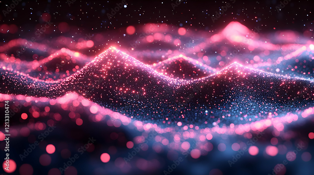 Poster abstract particle wave background with red and blue glow