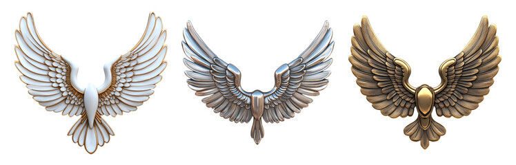 Obraz premium Isolated Artistic Wings in White, Silver, and Gold Designs