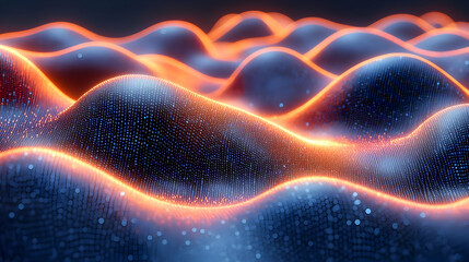 Abstract Glowing Waves Background Digital Art Dark Blue Orange Futuristic Energy