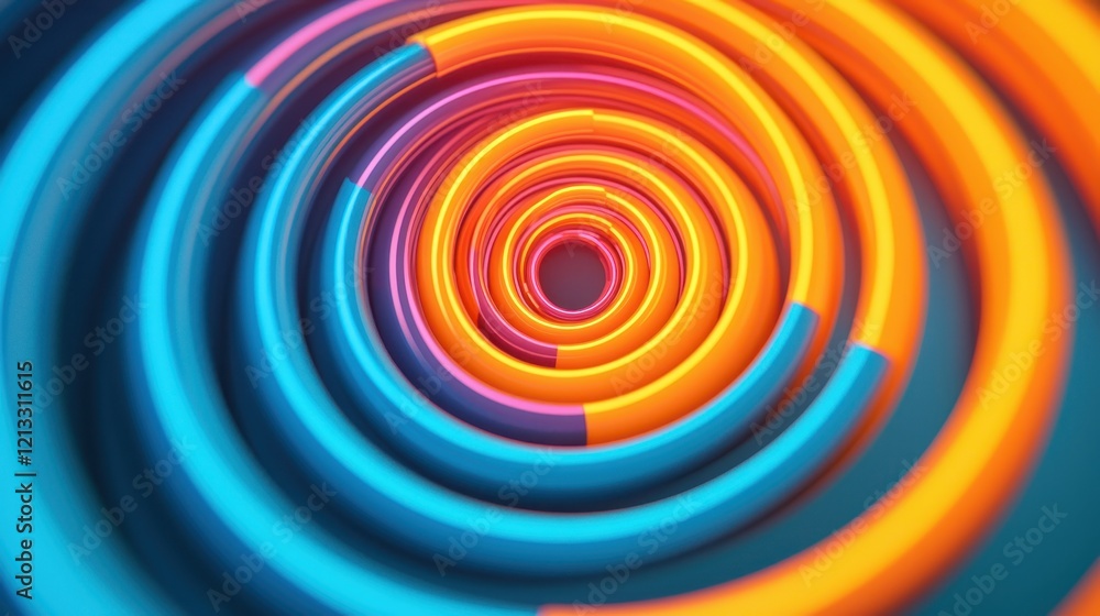 Poster bright swirling patterns of neon colors in a circular motion design