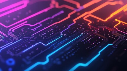 Obraz premium Abstract Digital Circuit Pattern with Colorful Neon Lights Effect