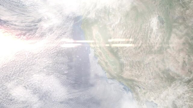 Earth zoom in from space and focus on Cupertino, California, USA. Background for travel blog or intro. Satellite view. 3D style animation. Images from NASA.